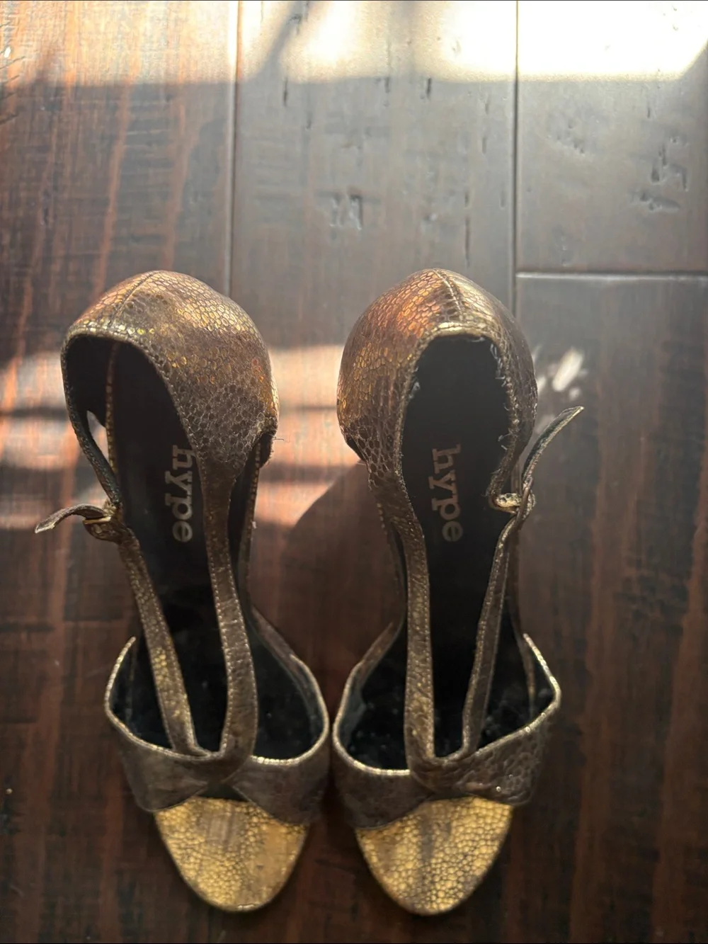 Hype Women's Metallic Gold T-Strap High Heels